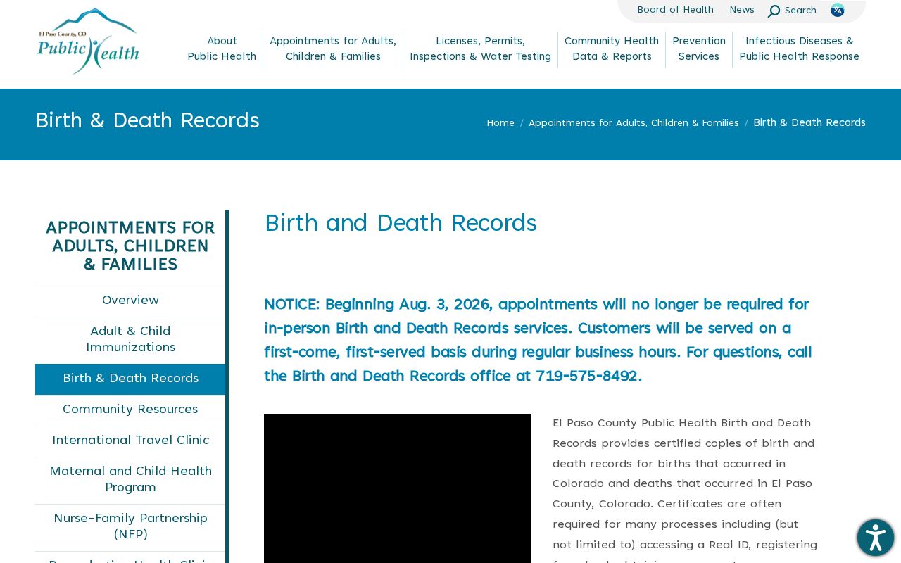 El Paso County residents directory birth and death records access