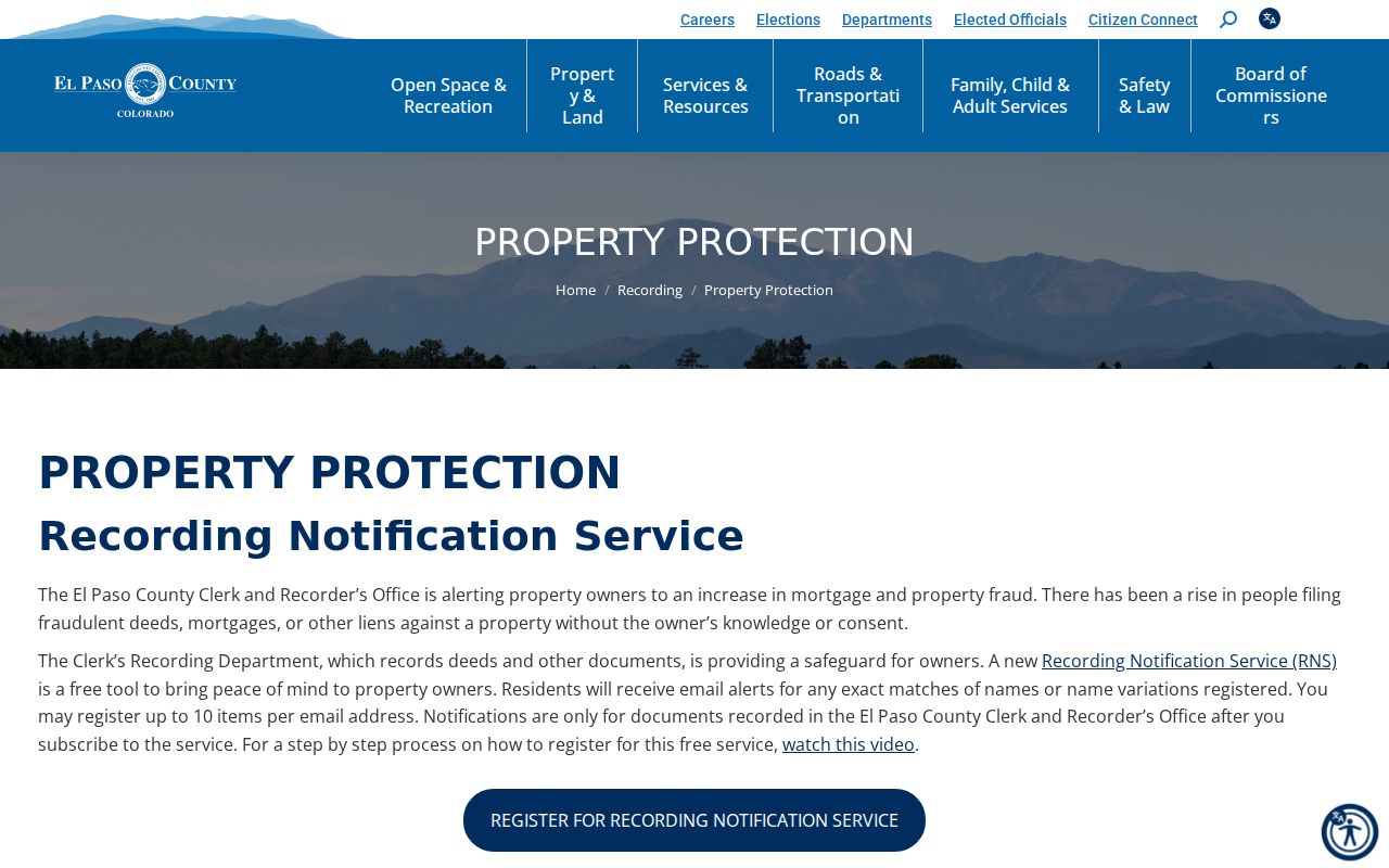 El Paso County previous residents property protection and recording notification
