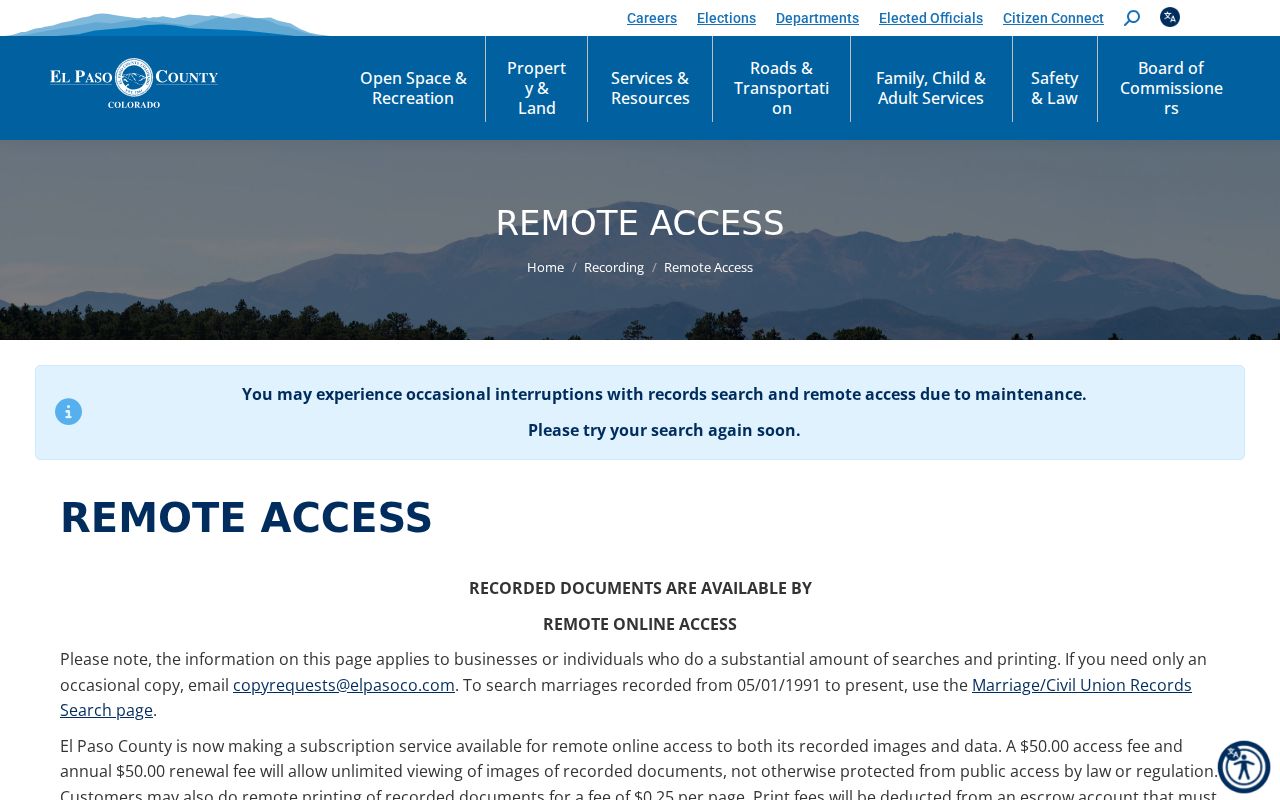 El Paso County previous residents remote recorder image access