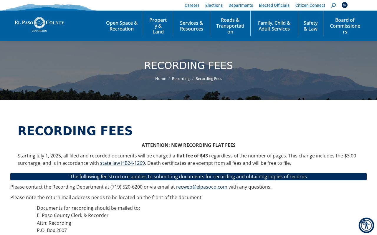 El Paso County previous residents recording and copy fees
