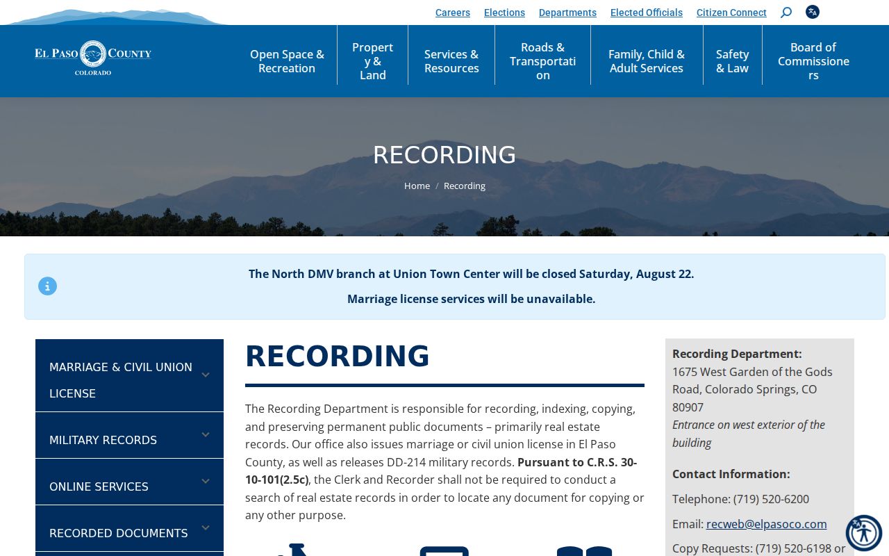 El Paso County previous residents recording department