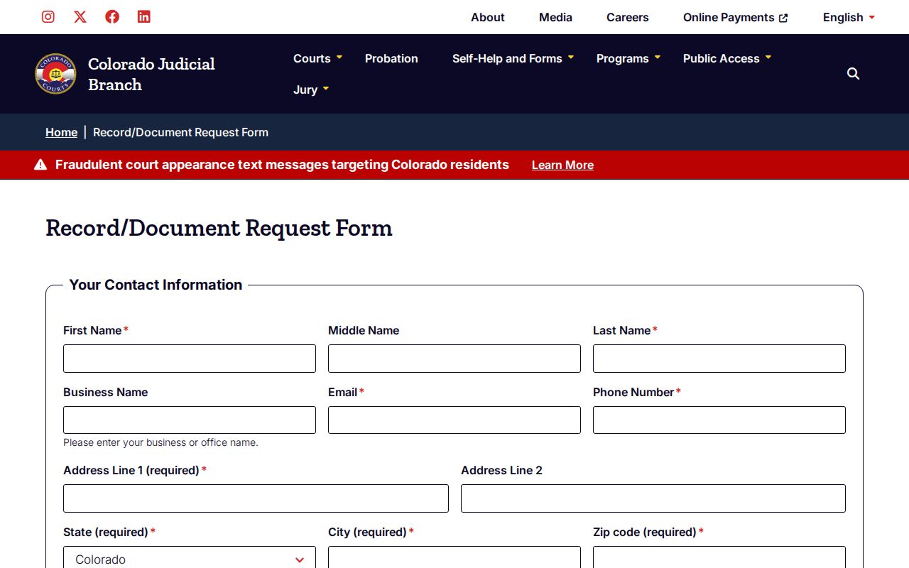 El Paso County resident lookup court record request form
