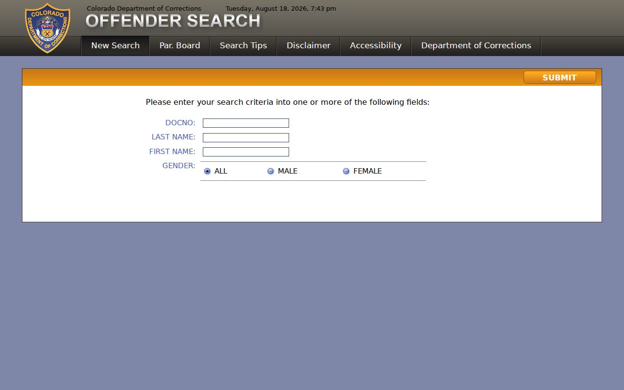 El Paso County resident lookup Colorado DOC offender search