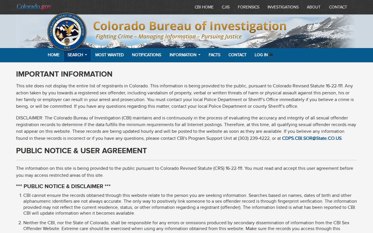 El Paso County resident lookup Colorado sex offender registry agreement