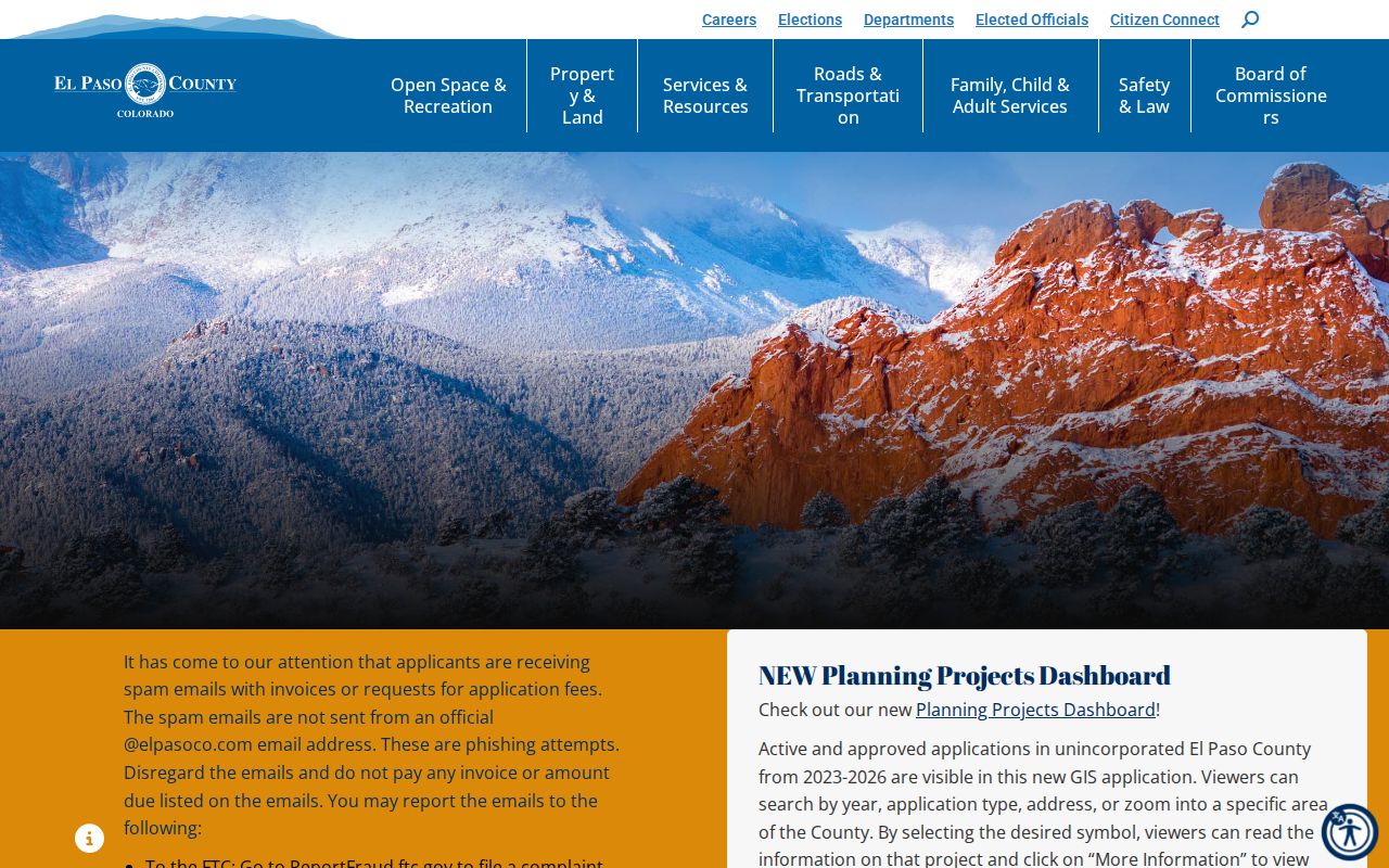 El Paso County street directory planning and development dashboard